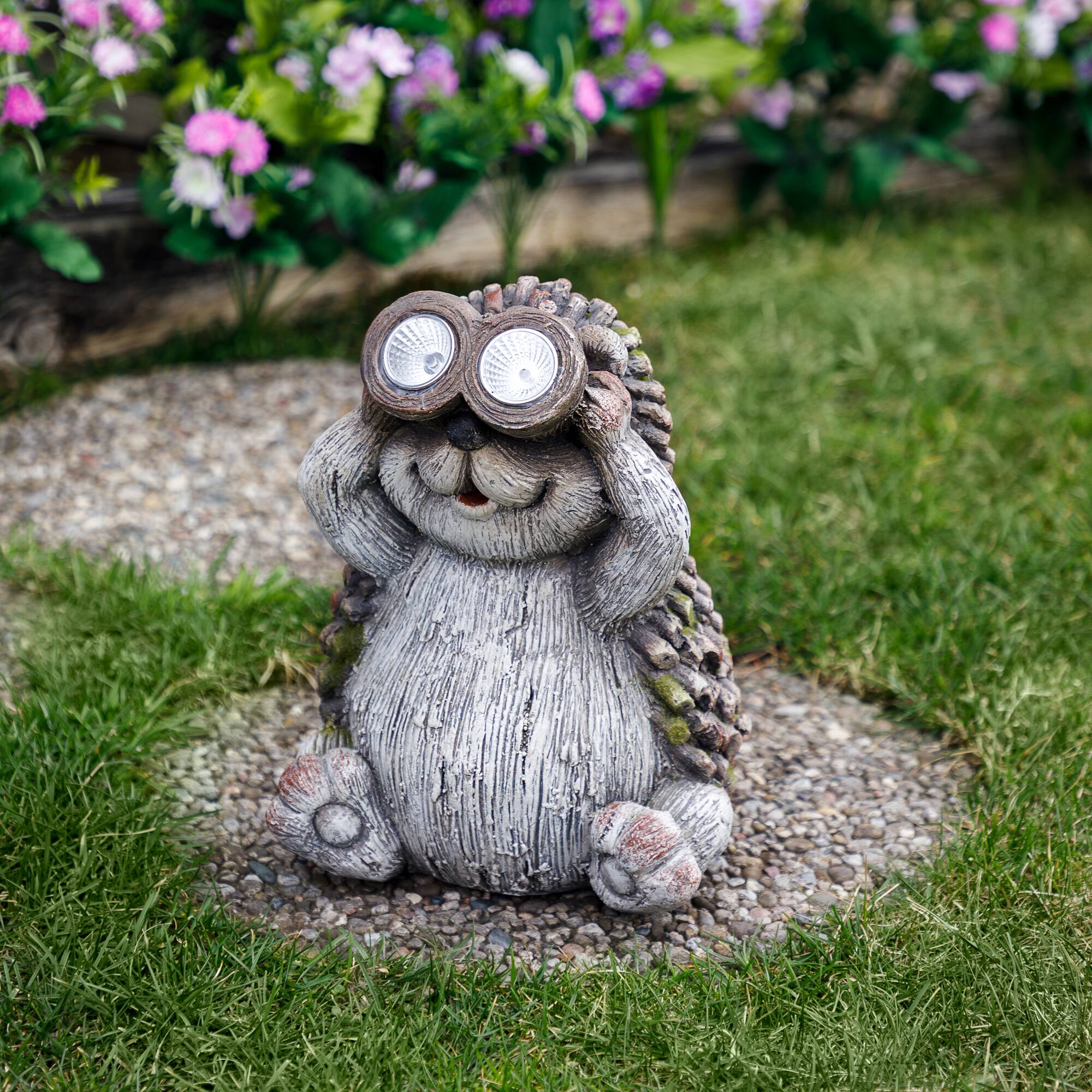 11.5" Hedgehog with Binoculars Outdoor Solar Lighted Garden Statue
